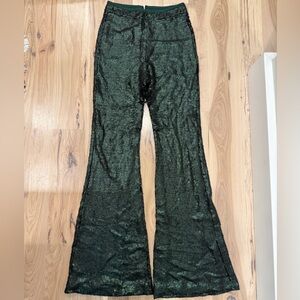 Cynthia Rowley Forest Green Sequin Flare Pant, Size 4